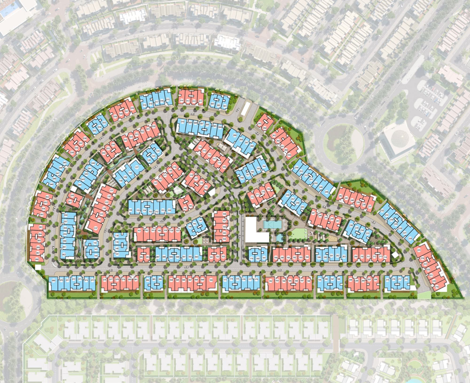 Site plan of the Bliss 2 cluster in Arabian Ranches 3, Dubai, showing the layout of townhouse plots around internal roads.